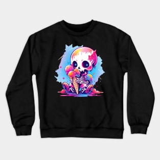 Cute Baby Skeleton Loves Ice Cream Halloween Design Crewneck Sweatshirt